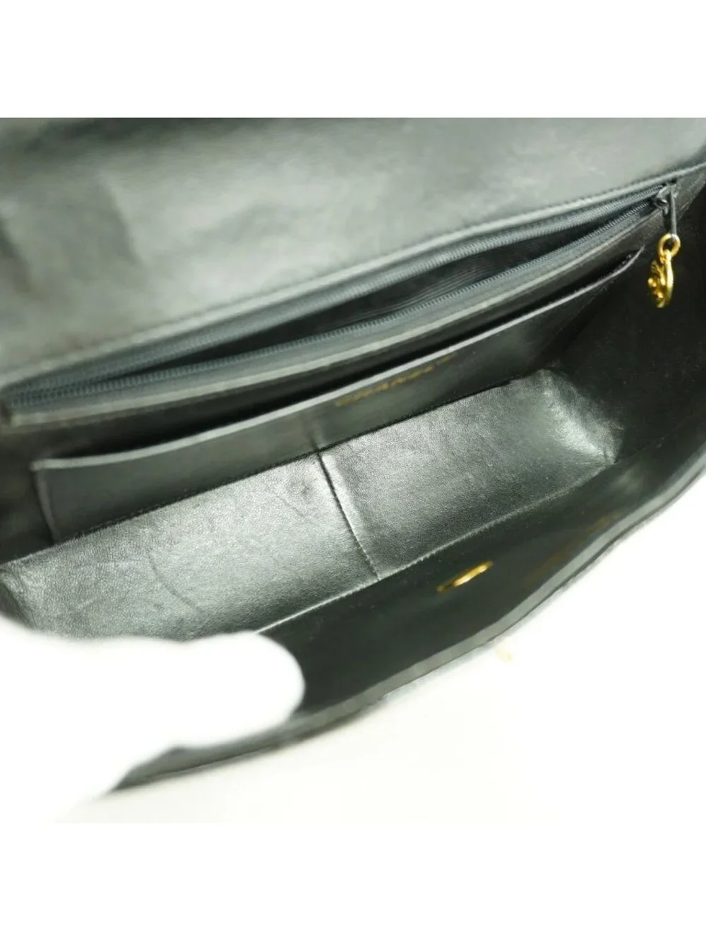 Chanel Handbag Stitch Patent Leather Black Gold 2-Way
